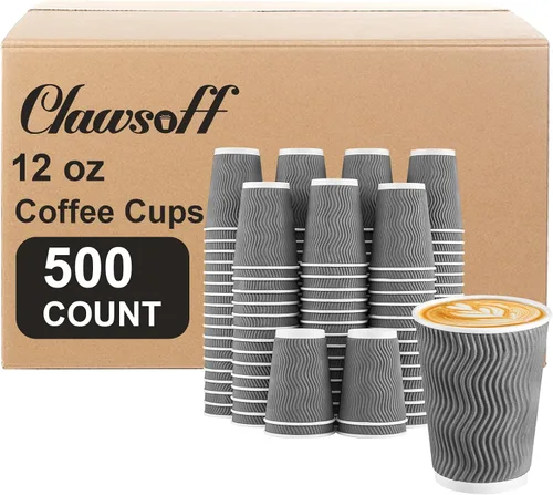 Vista 8 de Tazas de café Clawsoff 8 onzas 150 unidades, Tazas de papel desechables onduladas con pared corrugada y aisladas para café 8 OZ, Para llevar