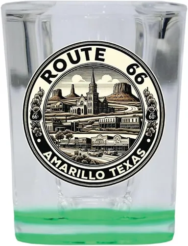Vista 5 de Route 66 Amarillo Texas Souvenir Destination - Vaso de chupito cuadrado de 2 onzas, base azul, paquete de 2