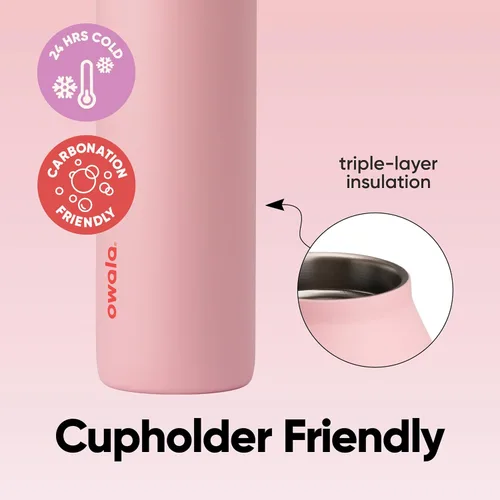 Vista 4 de Botella de agua aislada con tapa Twist de acero inoxidable Owala FreeSip con pajita para deportes y viajes, sin BPA, 24 onzas, Angel Food Cake
