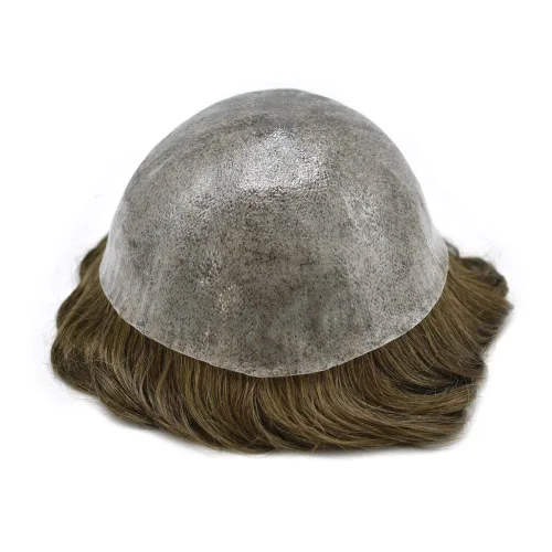 Vista 309 de Toupee para hombre 100% cabello humano real tupé para hombres 0.004 in piel de poliuretano para hombre, sistema de reemplazo de piezas de pelo