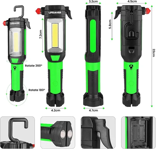 Vista 5 de AlltroLite Herramienta automática de emergencia 9 en 1 con linterna LED Kit de linterna multifunción para coche con tres modos de iluminación