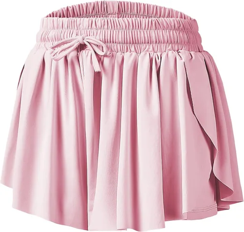 Vista 2 de Pantalones cortos fluidos de mariposa para niñas, pantalones cortos deportivos para niños pequeños, faldas de tenis 2 en 1, pantalones cortos