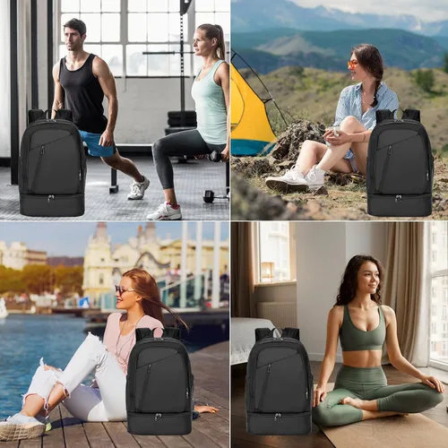 Vista 6 de seyfocnia Mochila de gimnasio para hombres, bolsa de gimnasio impermeable con compartimento para zapatos, bolsa de viaje ligera, mochila deportiva