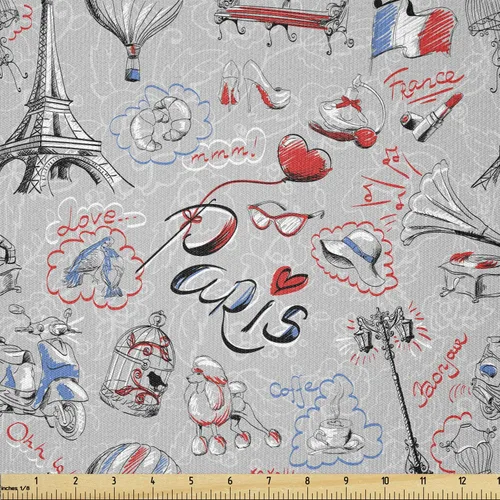 Vista 15 de Ambesonne - Tela Indie de The Yard, patrón colorido con anteojos clásicos de moda antigua, nerd, inteligente, bohemio, dibujo de doodle, tela