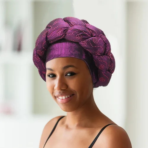 Vista 5 de 4 unidades de turbante africano para mujeres y niñas, con cristales trenzados, suaves y trenzados, para mujeres, talla M
