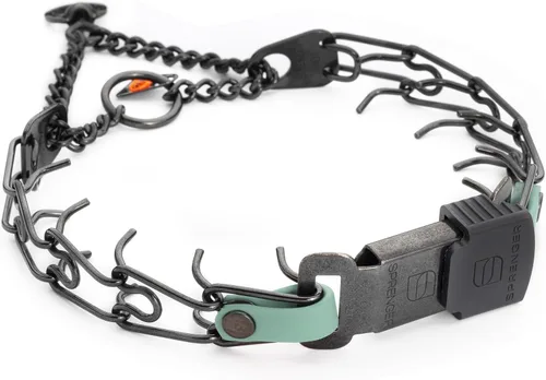 Vista 11 de Collar para Perro Herm Sprenger de Acero Inoxidable Negro con Hebilla de Liberación Rápida ClicLock y Inserción de Biothane Collar de Entrenamiento