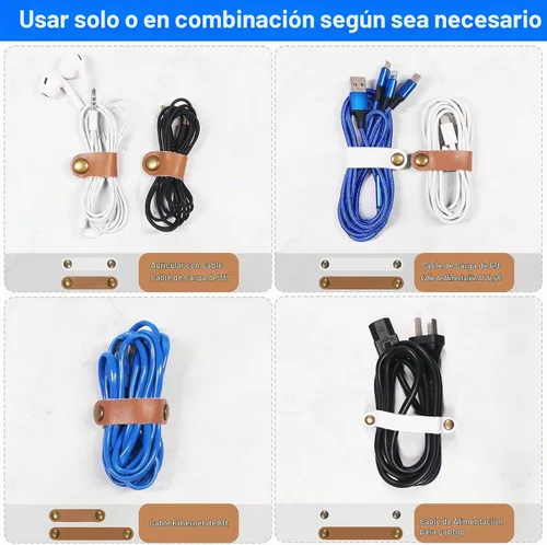 Vista 3 de Coideal - Organizador de cables de cuero, 20 piezas para cables de auriculares, reutilizables, USB, con clips de cable a presión para teléfono Blanco