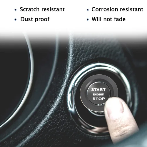 Vista 4 de Cubierta de aluminio para botón de arranque/parada del motor, un clic para decoración para Land Rover Discovery y Range Rover Sport (negro)