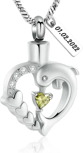 Vista 34 de Yinplsmemory Collar de urna de corazón de delfín para cenizas para mujer, colgante de urna de corazón de cristal, collar de recuerdo de cenizas