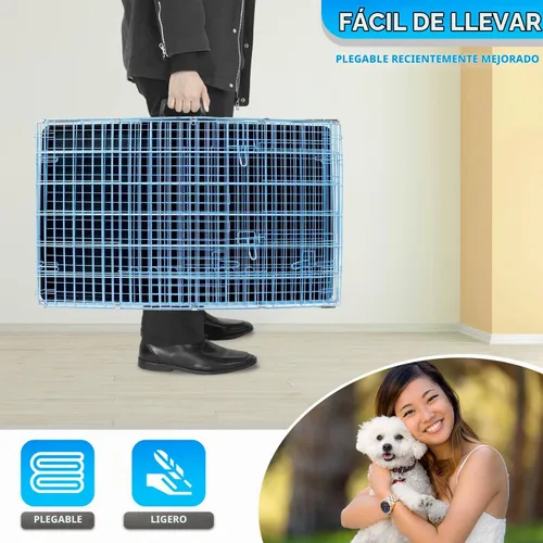 Vista 5 de [Usado] FDW Jaula para perros pequeños de 24 pulgadas plegable de metal con alambre para mascotas, doble puerta con panel divisor para interiores