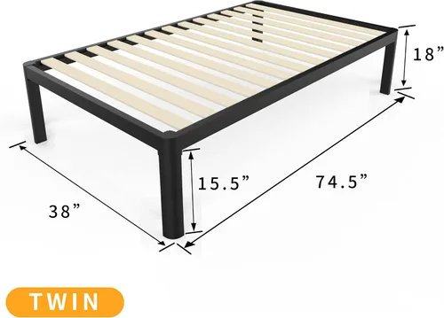 Vista 21 de MAF - Base de cama de plataforma de 14 pulgadas para cama individual con listones de madera, base de cama de metal resistente de 3500 libras