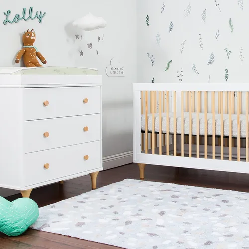 Vista 9 de Babyletto Lolly - Cómoda cambiadora de 3 cajones con bandeja cambiadora extraíble en blanco y natural, certificado Greenguard Gold