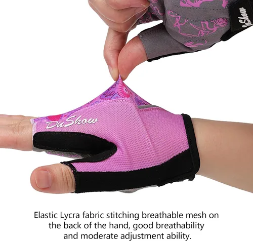 Vista 2 de DuShow Guantes de ciclismo acolchados de gel de medio dedo para mujer, antideslizantes, absorben los golpes para ciclismo, ciclismo de montaña