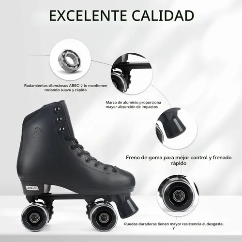 Vista 5 de Classic High-top Roller Skates, PU Leather, Four-Wheel, Indoor/Outdoor, Beginner