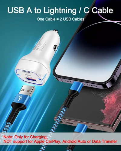 Vista 7 de para cable de carga 2 en 1 Lightning y USB-C de Apple (4 pies), USB a Lightning y USB a USB-C, cable de carga largo y rápido para iPhone 17 Air 16e