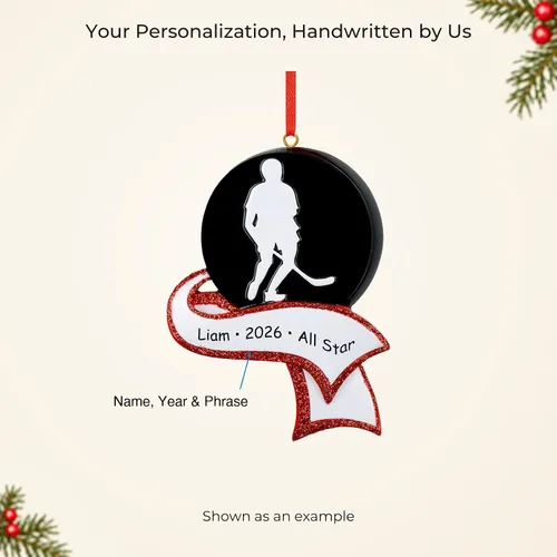 Vista 5 de MAXORA Adorno de Navidad personalizado de hockey hecho a mano personalizado