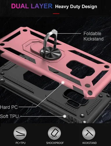 Vista 2 de IKAZZ Funda protectora para Galaxy S9, grado militar, a prueba de golpes, resistente, para pasar la prueba de caída de 16 pies con soporte Oro Rosa