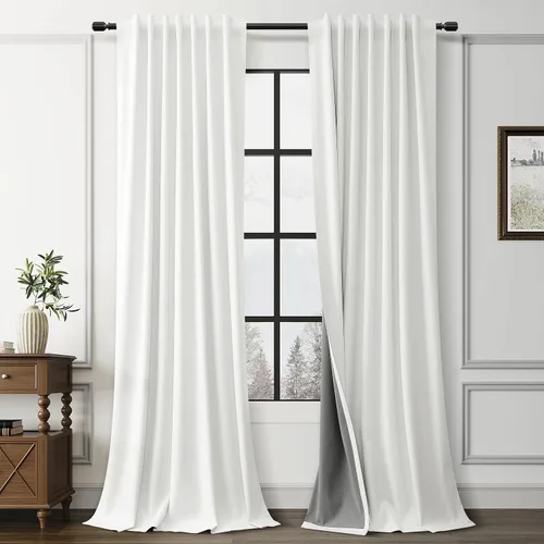 Vista 55 de Guken Cortinas opacas de lino, 2 paneles rústicos, elegantes, 100% opacas, con aislamiento térmico, banda de ganchos y trabilla trasera, 52 x 84