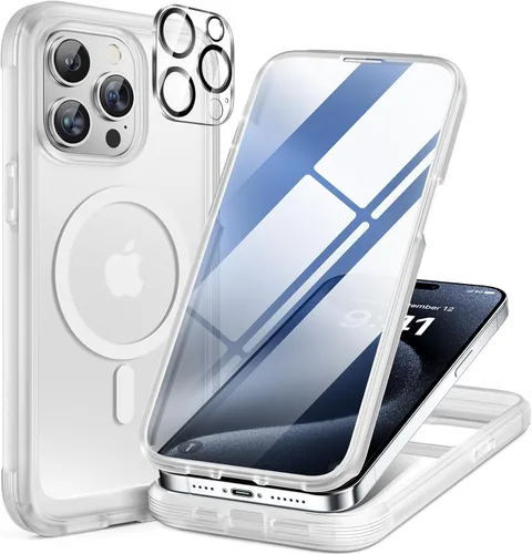 Vista 213 de Miracase - Funda magnética para iPhone 13 Pro Max de 6.7 pulgadas (compatible con MagSafe), transparente, completo, protector de pantalla de vidrio