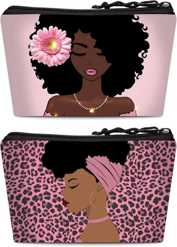 Vista 12 de Bolsa de maquillaje Melanin para mujer, bolsa de cosméticos impresa portátil, bolsa de aseo de viaje, bolsa organizadora de maquillaje para mujeres