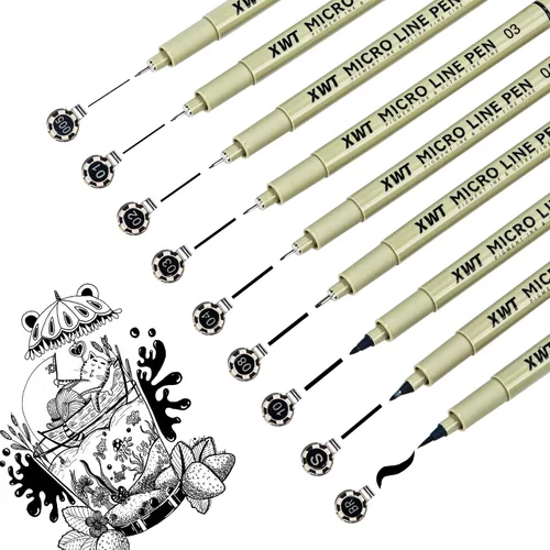 Vista 9 de 12+1 Bolígrafos de Línea Fina para Dibujo Artístico, Juego de Tinta Pigmento Negra Impermeable para Artistas, Bocetos, Manga, Acuarela, Caligrafía