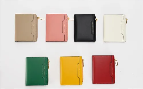 Vista 6 de Billeteras delgadas y pequeñas de cuero con bolsillo, tarjetero, plegable, triple, monedero para mujer con cremallera (negro)