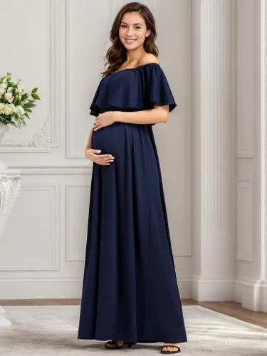 Vista 4 de Ever-Pretty Vestido casual de maternidad con hombros descubiertos y mangas abullonadas con cintura fruncida en una línea hasta el suelo 01802-EY