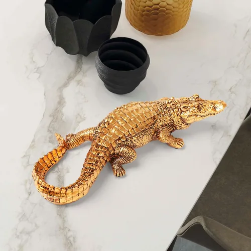 Vista 4 de HAUCOZE Estatua de animal de cocodrilo, estatua moderna para decoración del hogar, centro de mesa, regalo para sala de estar, comedor, dormitorio