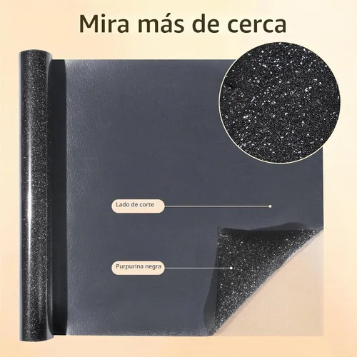 Vista 7 de HTVRONT Vinilo HTV con purpurina negra, 10 pulgadas x 5 pies, vinilo negro