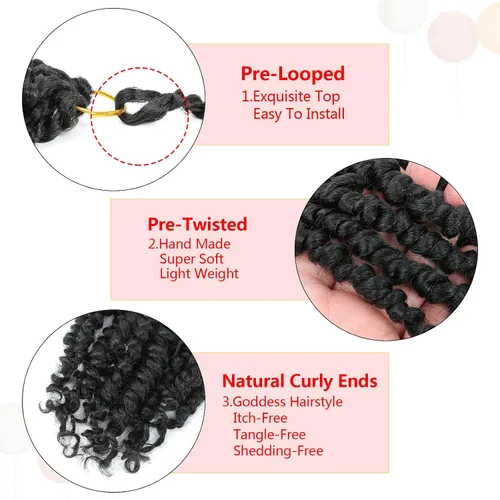 Vista 4 de Fulcrum Pelo de ganchillo Passion Twist de 8 pulgadas, 9 paquetes de cabello pretrenzado y prerrizado para mujeres negras (8 pulgadas
