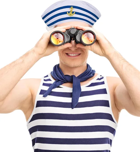 Vista 5 de Conjunto de sombrero de marinero y bufanda, traje azul marino, ajustable, sombrero de capitán de barco, disfraz náutico para mujeres, hombres y niños