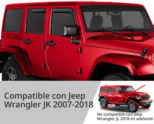 Vista 5 de Voron Glass Protectores de lluvia en canal para Jeep Wrangler JK 2007-2018 Para Wrangler JK 07-18