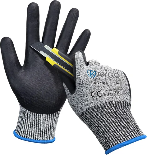 Vista 29 de KAYGO - Guantes de nitrilo resistentes a cortes para tareas de agarre aceitoso y húmedo ANSI A3, HPPE/Forro de fibra de vidrio, agarre