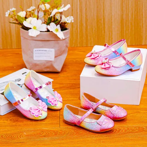 Vista 2 de Furdeour Girls Dress Shoes Mary Jane Flower Wedding Party Bridesmaids Shoes Glitter Princess Ballet Flats for Kid Toddler