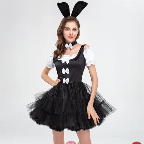 Vista 5 de DSODAN Women Casual Fashion Retro Gothic Bunny Dress Round Neck Dress Mini Mesh Dress