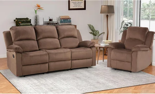 Vista 22 de EBELLO Juego de sofá reclinable manual, moderno juego de muebles reclinables de microfibra para sala de estar, incluye 2 sillas reclinables y 1 sofá
