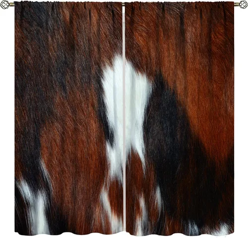 Vista 12 de YCness Cortinas de ventana de piel de vaca, estampado de vaca marrón, piel de animal de granja, cortinas opacas para ventana, diseño de vaquero