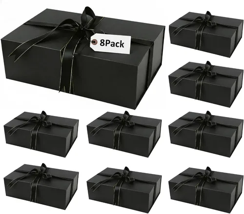 Vista 9 de YINUOYOUJIA Caja de regalo grande de color negro de 14 x 9 x 4.5 pulgadas, cajas de regalo con tapa de cierre magnético, cinta y tarjeta, caja