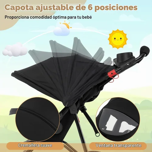Vista 2 de HONEY JOY Cochecito para trotar, Cochecito plegable para correr con toldo ajustable y asiento reclinable, 2 portavasos, bandeja de aperitivos Negro