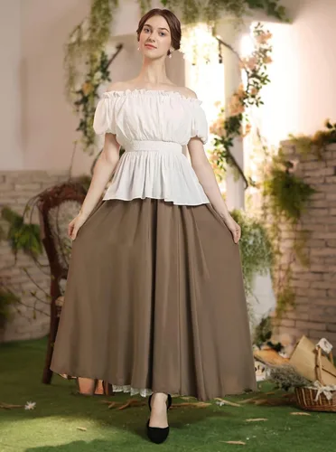 Vista 6 de Scarlet Darkness Maxi Long Skirt for Women Double-Layer Victorian Renaissance Skirts