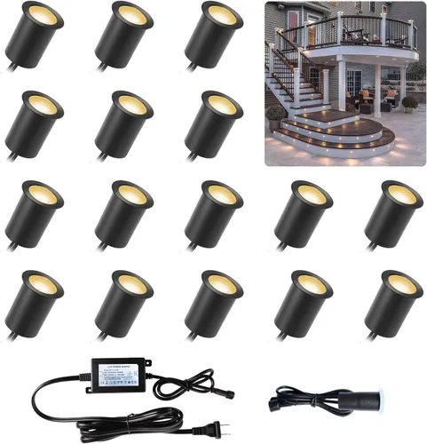 Vista 9 de Luces LED para terraza al aire libre con fotocélula blanca cálida Φ1.18 pulgadas, bajo voltaje, 12 V CC, IP67, impermeable, eléctrica, con cable