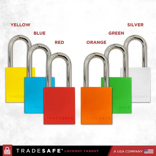 Vista 9 de TRADESAFE Juego de cerraduras de bloqueo y etiquetado – 10 cerraduras de aluminio azul, candados de bloqueo con llave igual, 2 llaves por candado