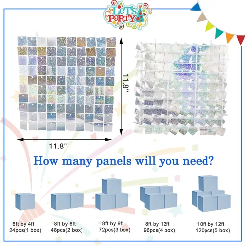 Vista 2 de Realife Fondo de pared brillante con 24 paneles de lentejuelas iridiscentes para decoración de bodas, fiestas, cumpleaños