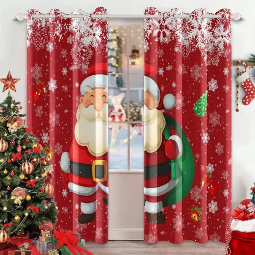 Vista 20 de AWERT Cortinas de Navidad para sala de estar, Navidad tradicional temporada de invierno, árbol de Navidad, juego de 2 paneles de cortinas opacas