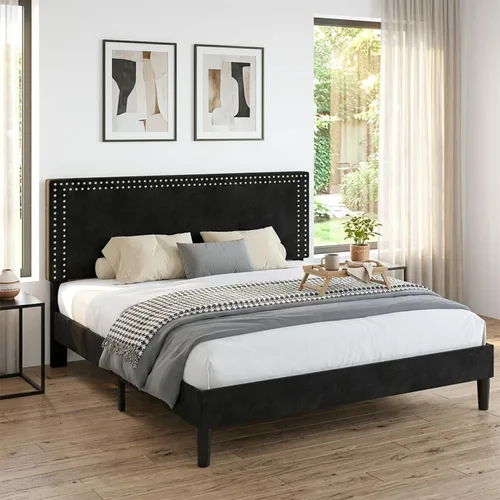 Vista 117 de VECELO Base de cama de plataforma de tamaño individual con cabecera tapizada de altura ajustable, base de colchón moderna, soporte de listones