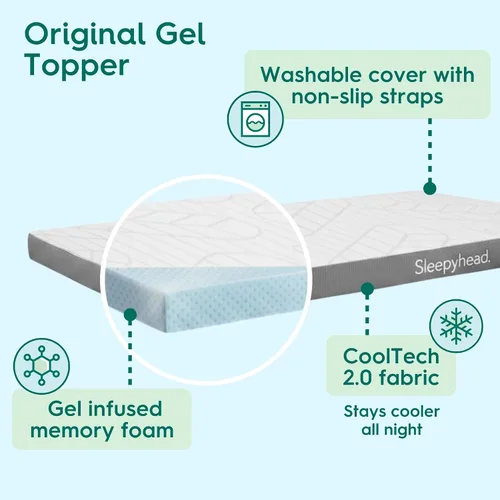 Vista 3 de Sleepyhead - Cubrecolchón matrimonial de 3 pulgadas, de espuma viscoelástica con infusión de gel con funda lavable, esencial para dormitorio