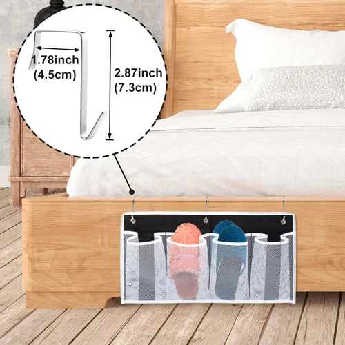 Vista 3 de Pndeyo Organizadores de zapatos colgantes para cama con 3 ganchos, 4 bolsillos de malla para colgar en la mesita de noche, bolsillos