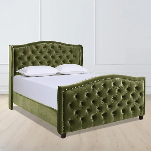 Vista 4 de Jennifer Taylor Home - Cama Anastasia de tamaño Queen de terciopelo resistente en color verde oliva Terciopelo de rendimiento verde oliva