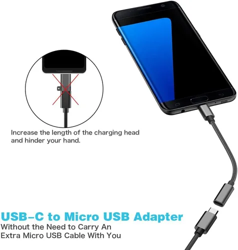 Vista 3 de Adaptador USB C a Micro USB, KUXIYAN (paquete de 2) Tipo C hembra a Micro USB Macho, conector de carga y sincronización compatible con Samsung