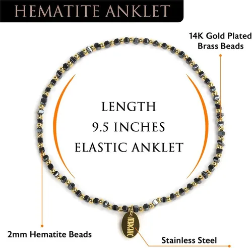 Vista 3 de Morchic Tobillera de hematita para mujer, cadena de pie hecha a mano, joyería elástica para chakras de playa